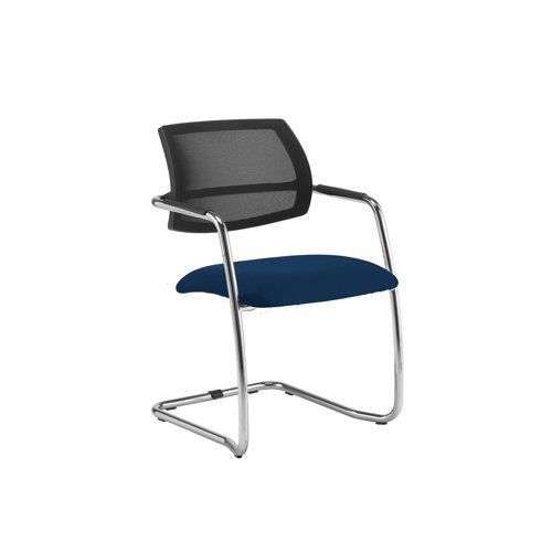 Tuba chrome cantilever frame conference chair with half mesh back - Costa Blue