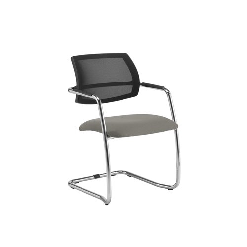 Tuba chrome cantilever frame conference chair with half mesh back - Slip Grey