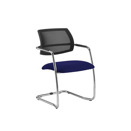 Tuba chrome cantilever frame conference chair with half mesh back - Ocean Blue
