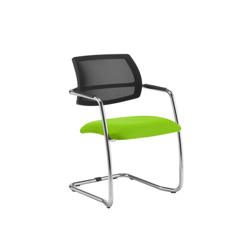 Tuba chrome cantilever frame conference chair with half mesh back - Madura Green
