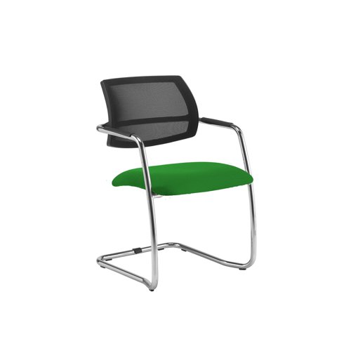 Tuba chrome cantilever frame conference chair with half mesh back - Lombok Green