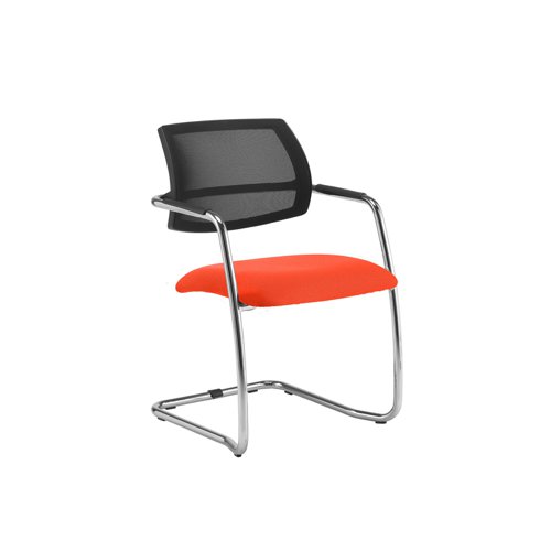 Tuba chrome cantilever frame conference chair with half mesh back - Tortuga Orange