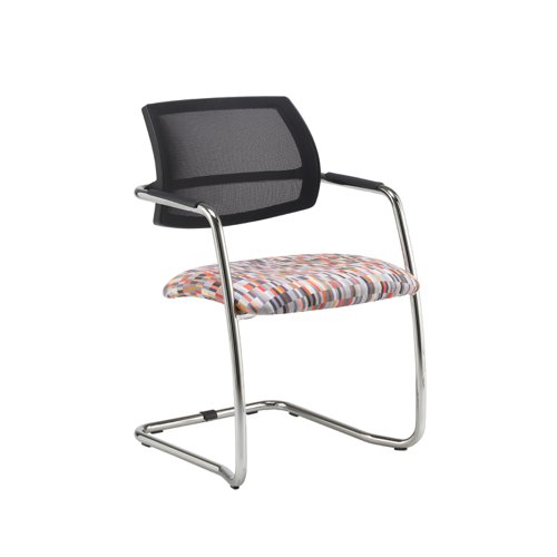 Tuba chrome cantilever frame conference chair with half mesh back - made to order