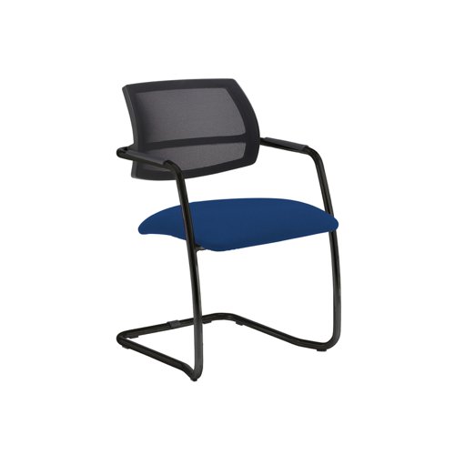 Tuba black cantilever frame conference chair with half mesh back - Curacao Blue