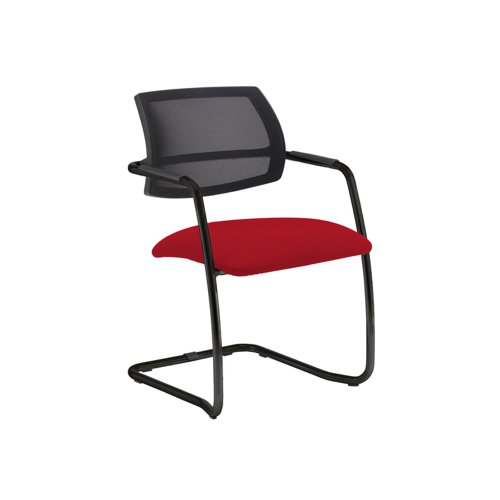 Tuba black cantilever frame conference chair with half mesh back - Panama Red