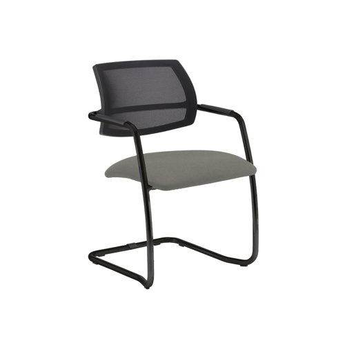 Tuba black cantilever frame conference chair with half mesh back - Slip Grey