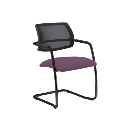 Tuba black cantilever frame conference chair with half mesh back - Bridgetown Purple