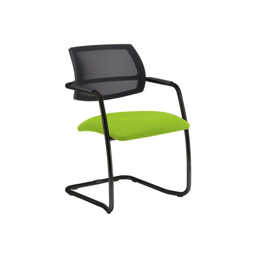 Tuba black cantilever frame conference chair with half mesh back - Madura Green