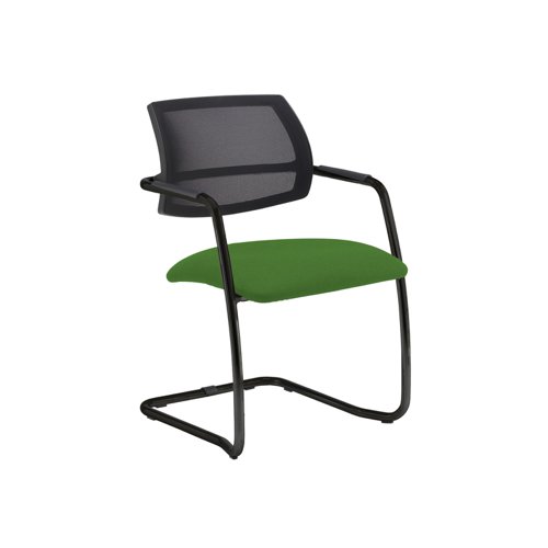 Tuba black cantilever frame conference chair with half mesh back - Lombok Green
