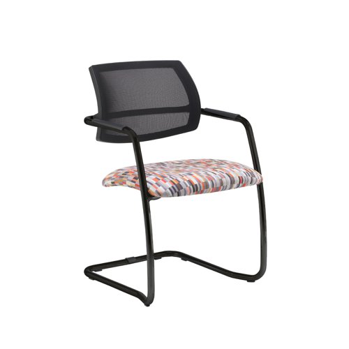 Tuba black cantilever frame conference chair with half mesh back - made to order