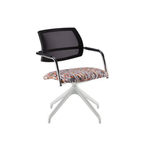 Tuba white pyramid base frame conference chair with half mesh back - made to order