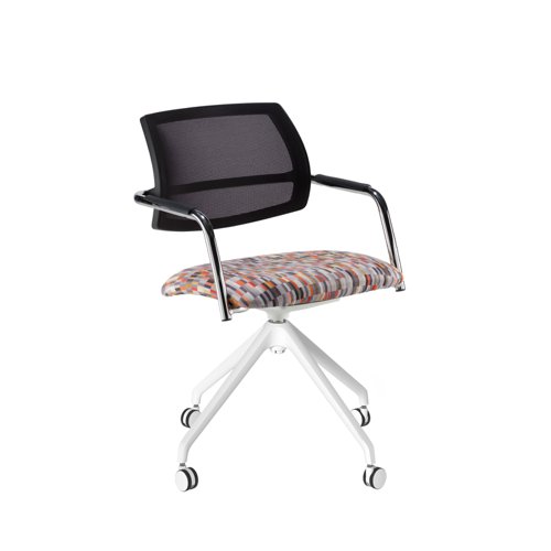 Tuba conference chair with half mesh back and white pyramid base with castors - made to order