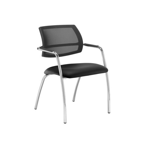 Tuba chrome 4 leg frame conference chair with half mesh back - Nero Black vinyl