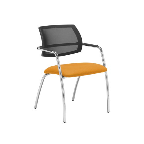 Tuba chrome 4 leg frame conference chair with half mesh back - Solano Yellow