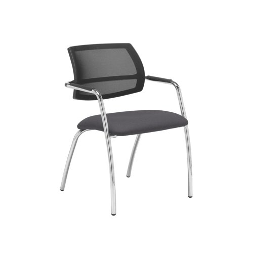 Tuba chrome 4 leg frame conference chair with half mesh back - Blizzard Grey