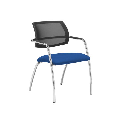 Tuba chrome 4 leg frame conference chair with half mesh back - Scuba Blue
