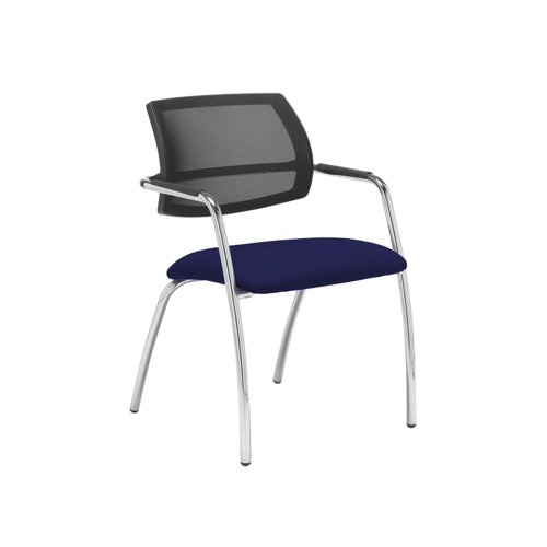 Tuba chrome 4 leg frame conference chair with half mesh back - Ocean Blue