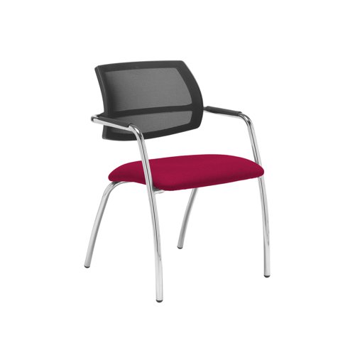 Tuba chrome 4 leg frame conference chair with half mesh back - Diablo Pink