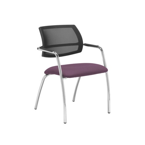 Tuba chrome 4 leg frame conference chair with half mesh back - Bridgetown Purple