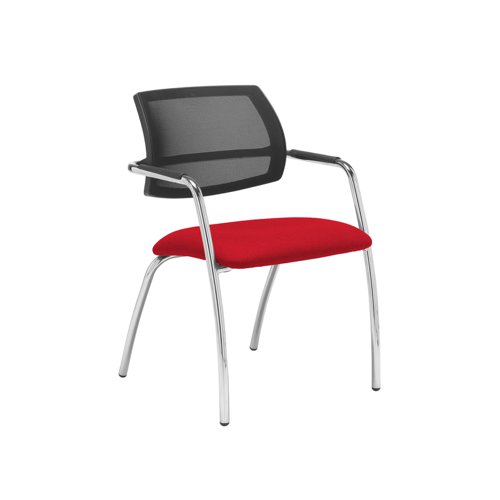 Tuba chrome 4 leg frame conference chair with half mesh back - Belize Red