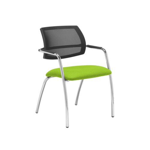 Tuba chrome 4 leg frame conference chair with half mesh back - Madura Green