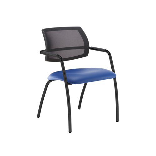 Tuba black 4 leg frame conference chair with half mesh back - Ocean Blue vinyl
