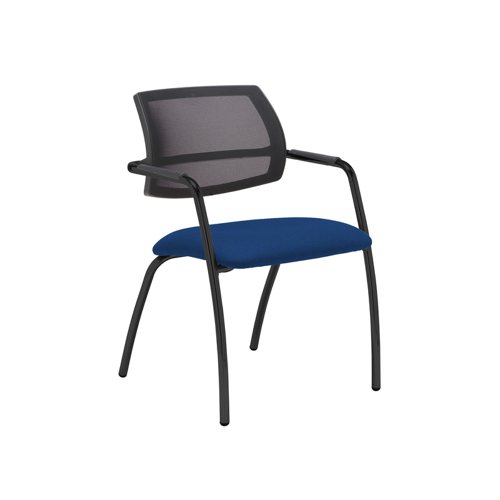 Tuba black 4 leg frame conference chair with half mesh back - Curacao Blue