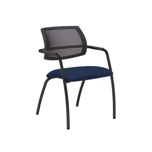 Tuba black 4 leg frame conference chair with half mesh back - Costa Blue
