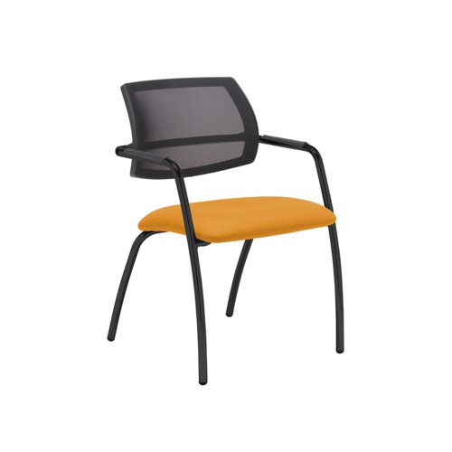 Tuba black 4 leg frame conference chair with half mesh back - Solano Yellow