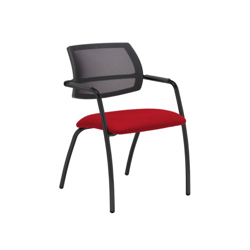 Tuba black 4 leg frame conference chair with half mesh back - Panama Red