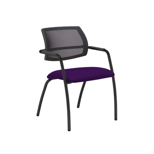 Tuba black 4 leg frame conference chair with half mesh back - Tarot Purple