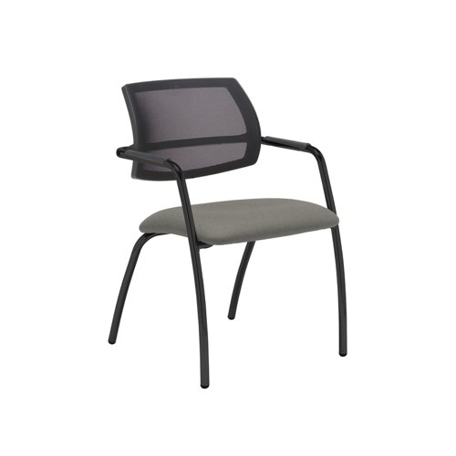Tuba black 4 leg frame conference chair with half mesh back - Slip Grey