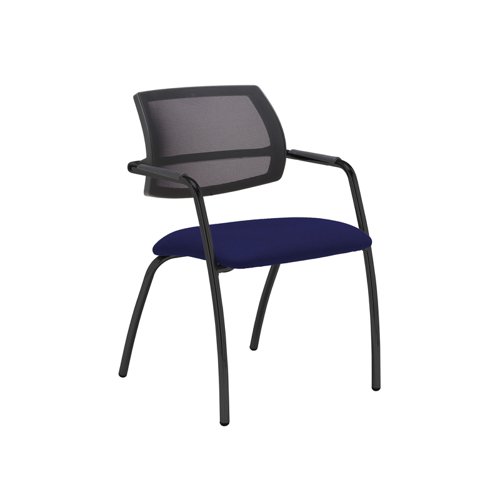 Tuba black 4 leg frame conference chair with half mesh back - Ocean Blue