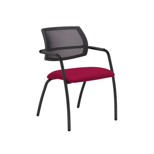 Tuba black 4 leg frame conference chair with half mesh back - Diablo Pink