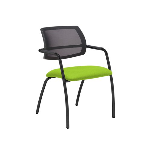 Tuba black 4 leg frame conference chair with half mesh back - Madura Green