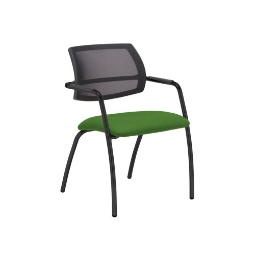 Tuba black 4 leg frame conference chair with half mesh back - Lombok Green