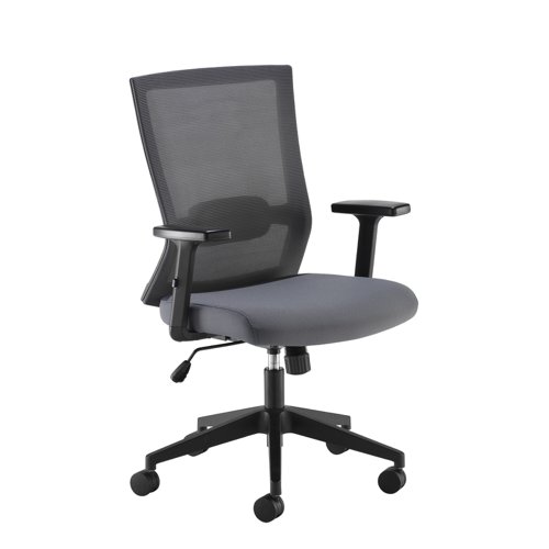 Travis grey mesh back operator chair with grey fabric seat and black base Dams International