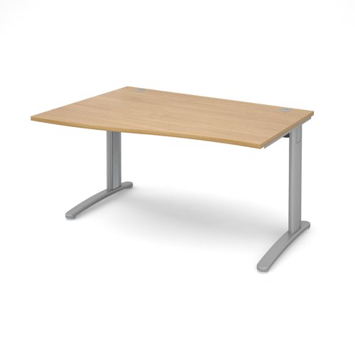 TR10 left hand wave desk 1400mm - silver frame, oak top