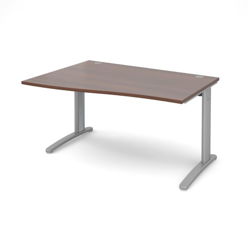 Office Desk Left Hand Wave Desk 1400mm Walnut Top With Silver Frame Tr10