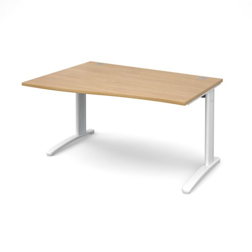 Office Desk Left Hand Wave Desk 1400mm Oak Top With White Frame Tr10