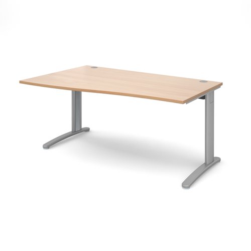 TR10 left hand wave desk 1600mm - silver frame, beech top