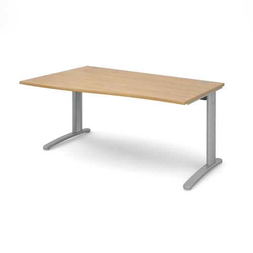 TR10 left hand wave desk 1600mm - silver frame, oak top