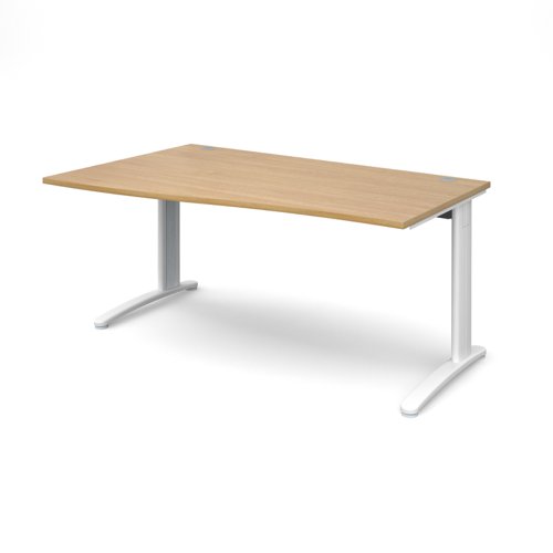 TR10 left hand wave desk 1600mm - white frame, oak top
