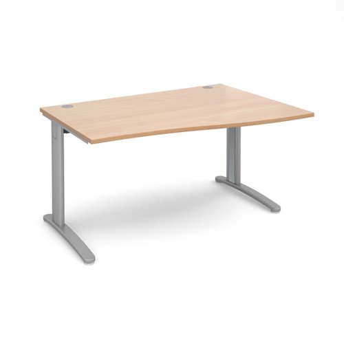 TR10 right hand wave desk 1400mm - silver frame and beech top