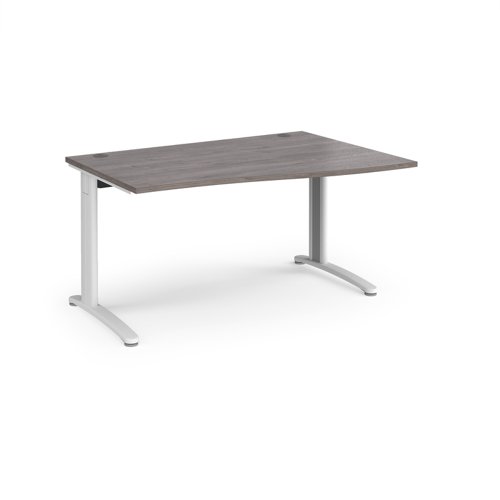 TR10 right hand wave desk 1400mm - white frame, grey oak top