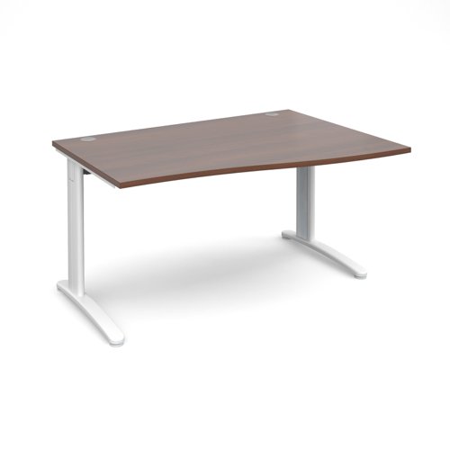 TR10 right hand wave desk 1400mm - white frame, walnut top