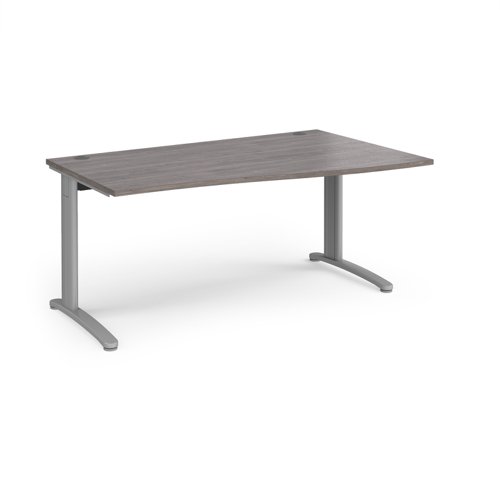 TR10 right hand wave desk 1600mm - silver frame, grey oak top