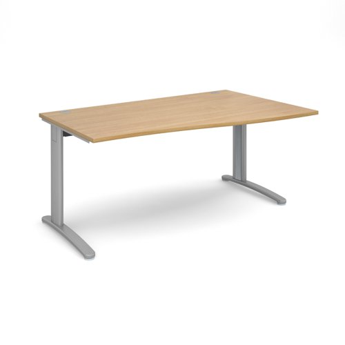 TR10 right hand wave desk 1600mm - silver frame, oak top