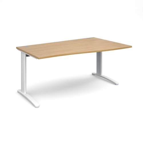 TR10 right hand wave desk 1600mm - white frame, oak top