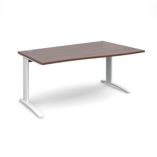 TR10 right hand wave desk 1600mm - white frame, walnut top